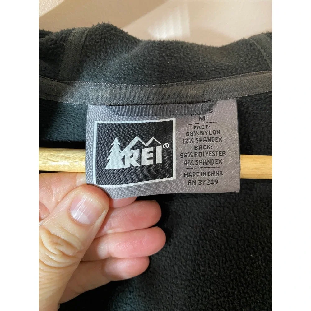 REI Mens Softshell Hooded Jacket Blue Teal Colorblock Size M‎ Fleece Lined *FLAW